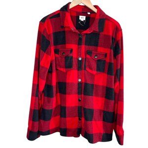 Bke Womens Over Sized Shacket Eased Red & Black Plaid Button-Up Shirt Jacket XL
